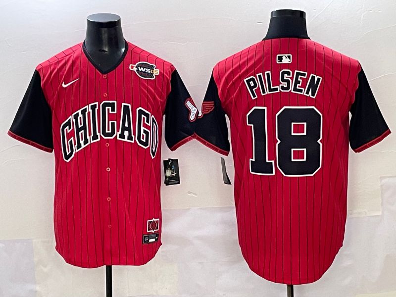 Men 2025 Chicago White Sox 18 Pilsen Red Stripe Joint Name Nike MLB Jersey style 9
